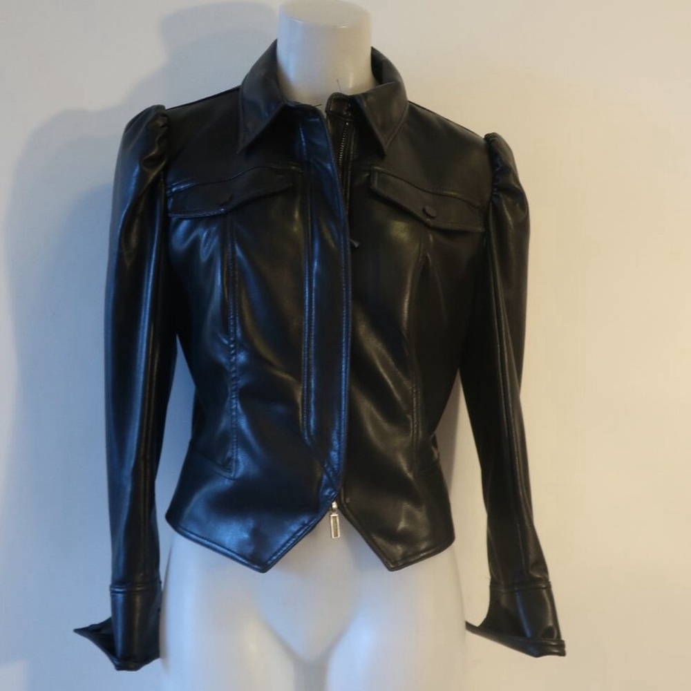 Jonathan Simkhai Black Faux Leather Puff Shoulder Jacket M
